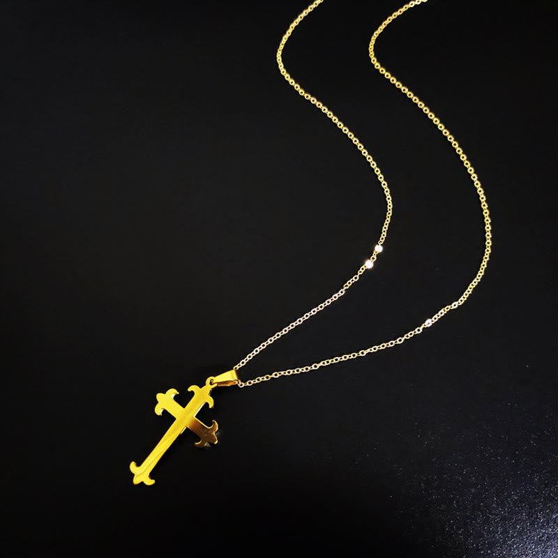 Christianartworkshop2 Minimalist Style Cross Golden Pendant Stainless Steel Necklace - image 4
