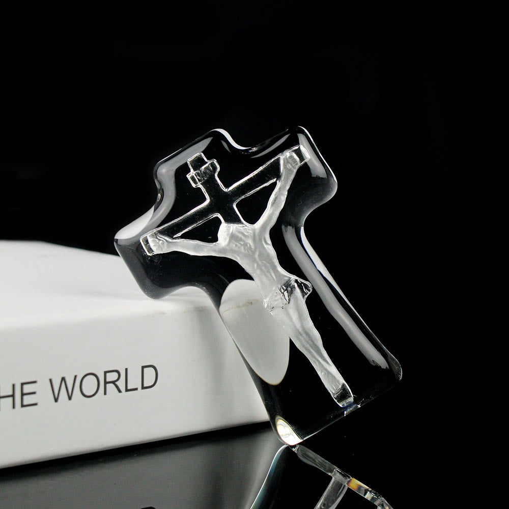 Christianartworkshop Classic Style White Crystal Clear Crucifix Jesus Cross Desktop Ornaments - image 3