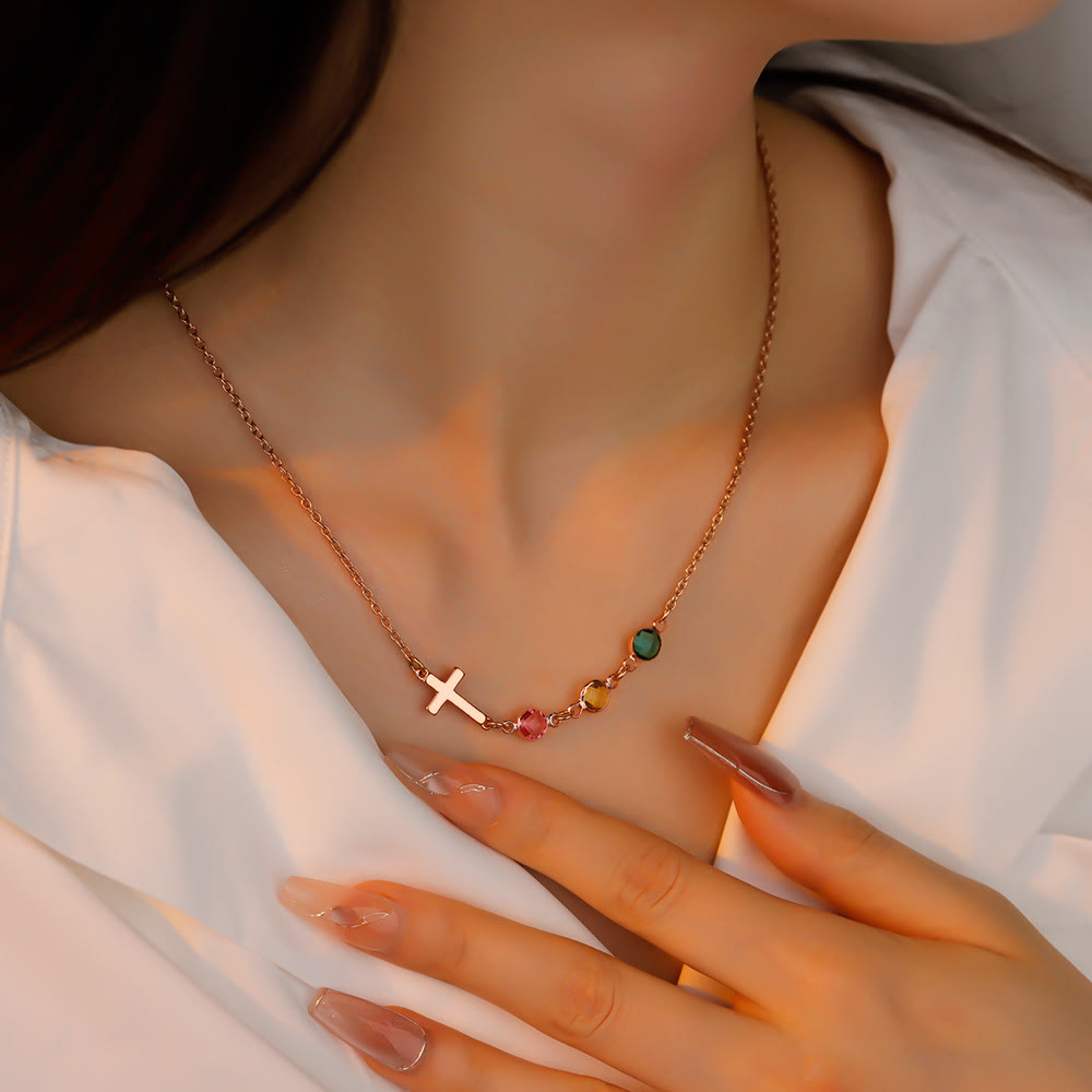 Christianartworkshop Modern Style Birthstones Cross Chain Necklace - image 3