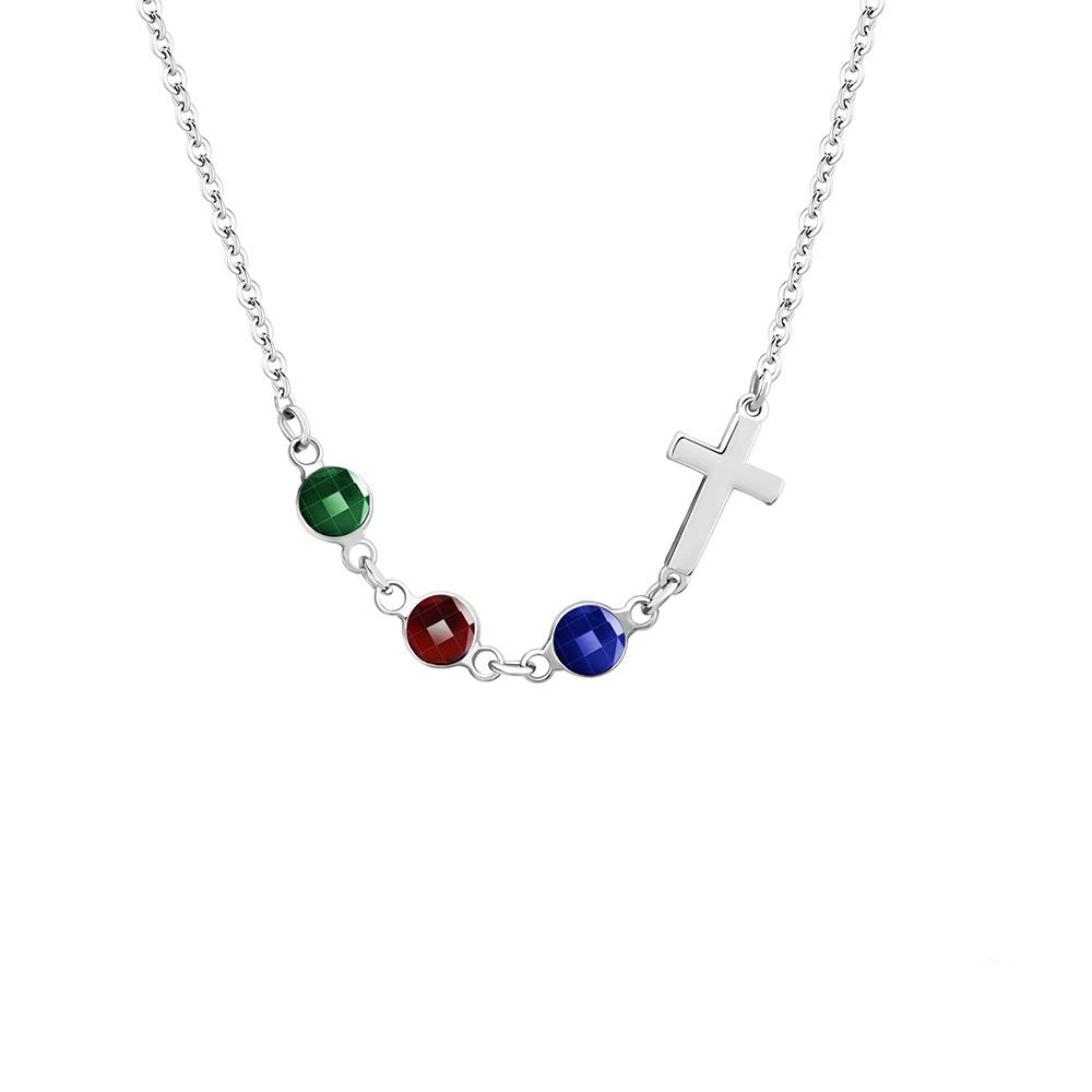 Christianartworkshop Modern Style Birthstones Cross Chain Necklace - Silver - image 7