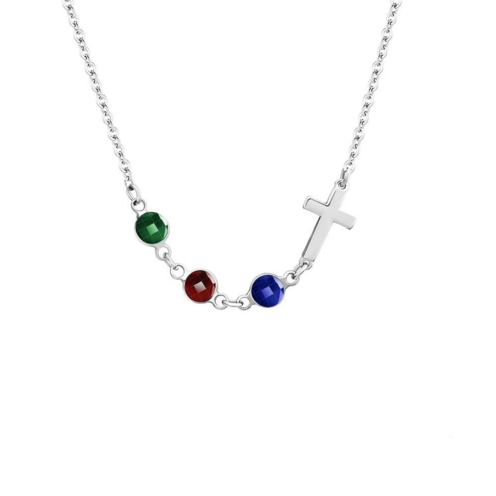 Christianartworkshop Modern Style Birthstones Cross Chain Necklace - Silver - image 7