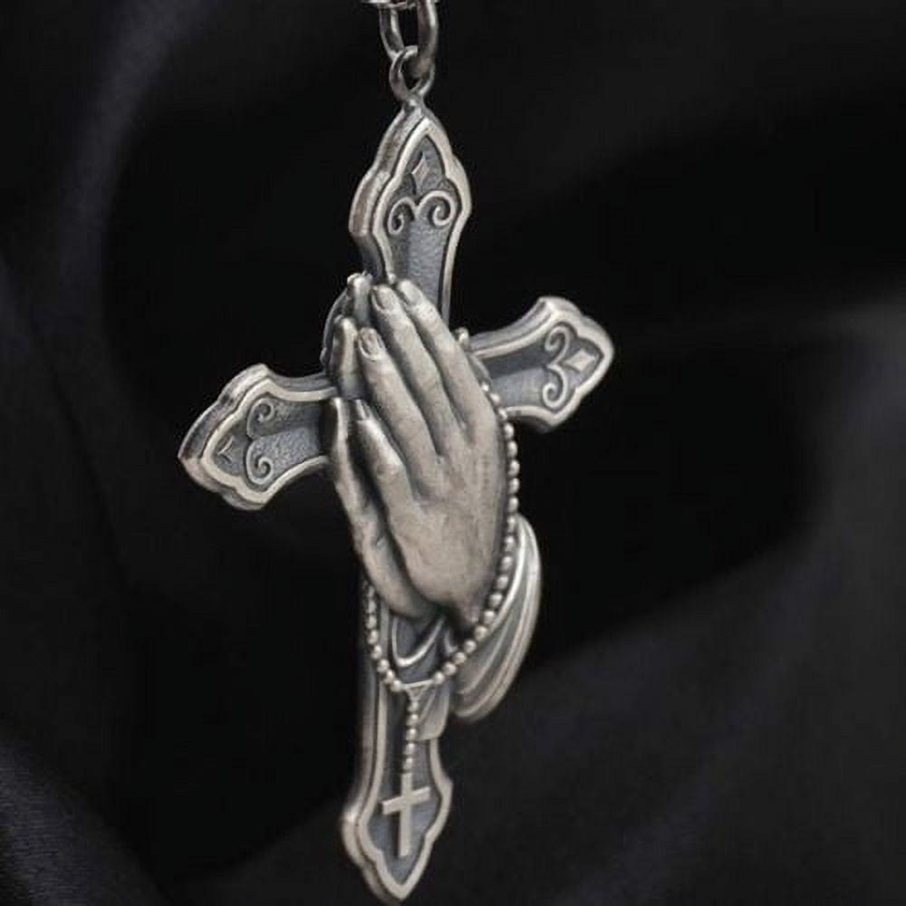 Christianartworkshop Classic Style Praying Hands Cross Pendant Titanium Necklace - image 3