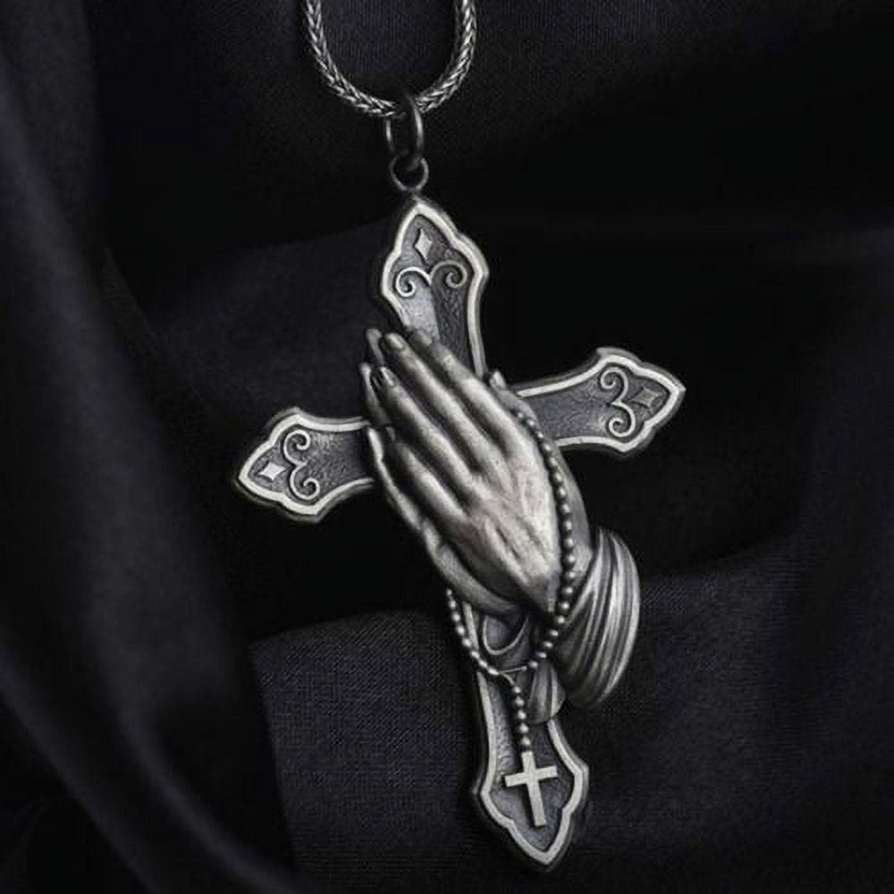 Christianartworkshop Classic Style Praying Hands Cross Pendant Titanium Necklace - Praying Hands - image 1
