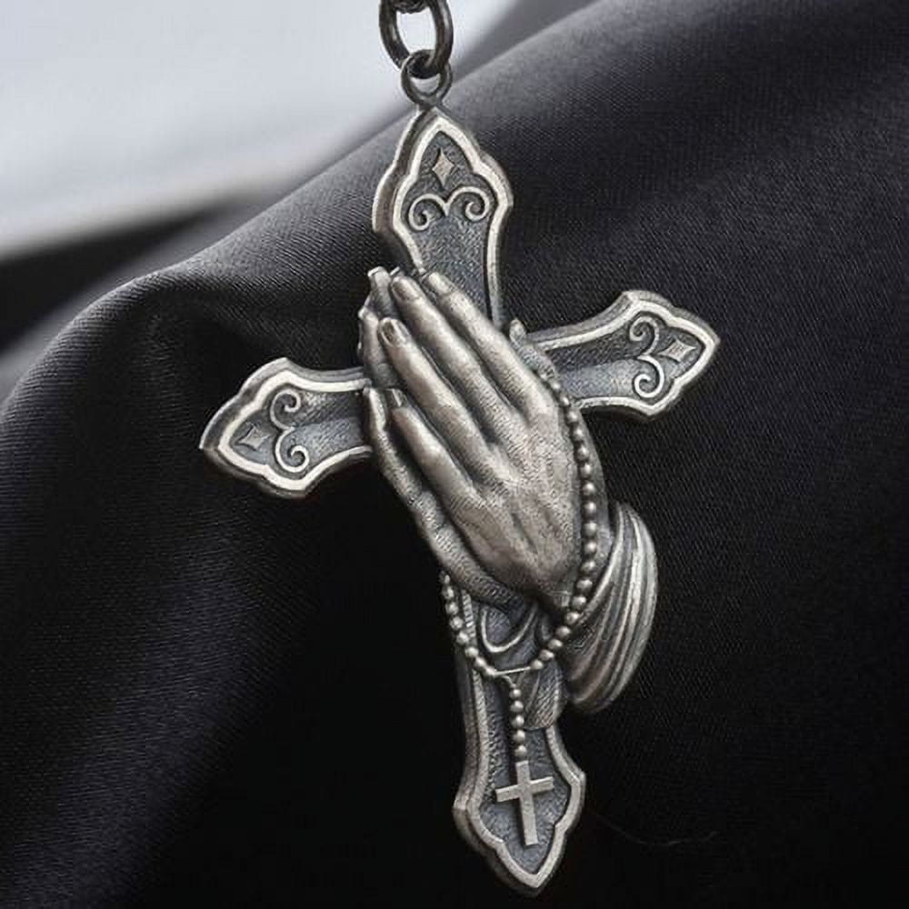 Christianartworkshop Classic Style Praying Hands Cross Pendant Titanium Necklace - image 2
