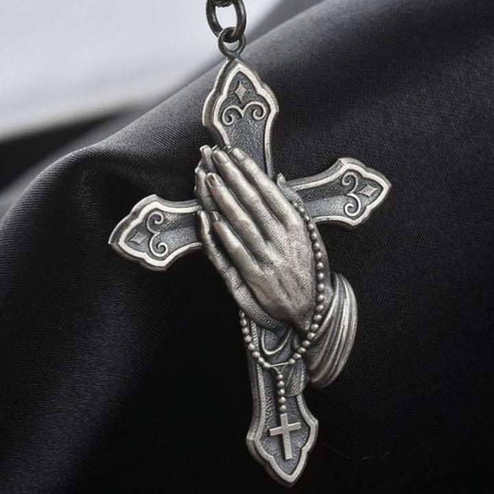 Christianartworkshop Classic Style Praying Hands Cross Pendant Titanium Necklace - image 2