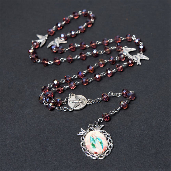 Christianartworkshop Holy Spirit & Our Lady of Grace of 6*8 mm Polyhedron Purple Crystal Alloy Chain Rosary - image 4