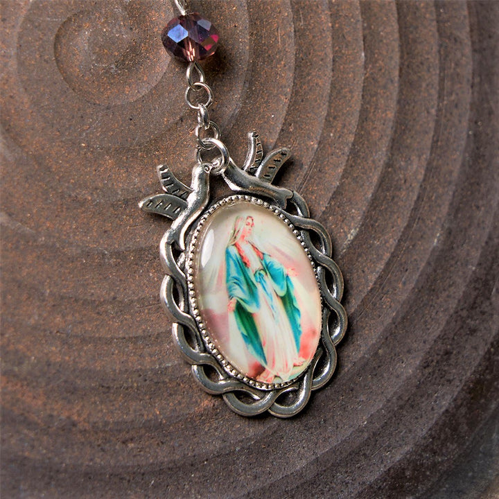 Christianartworkshop Holy Spirit & Our Lady of Grace of 6*8 mm Polyhedron Purple Crystal Alloy Chain Rosary - image 5