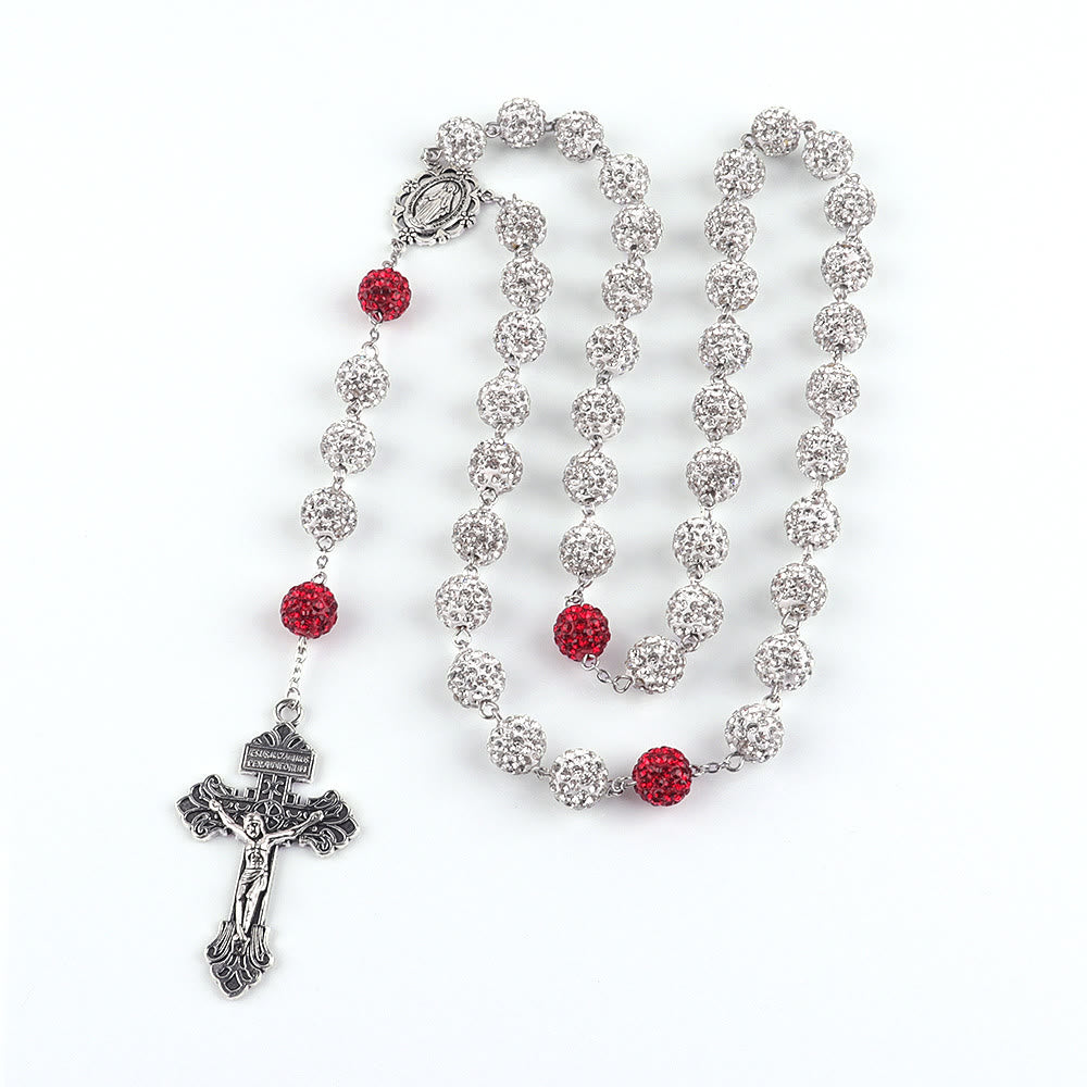 Christianartworkshop Miraculous Medal & Crucifix of 8 mm Round Silver Metal Gems Alloy Chain Rosary - Silver - image 1