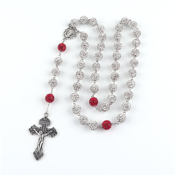 Christianartworkshop Miraculous Medal & Crucifix of 8 mm Round Silver Metal Gems Alloy Chain Rosary - Silver - image 1
