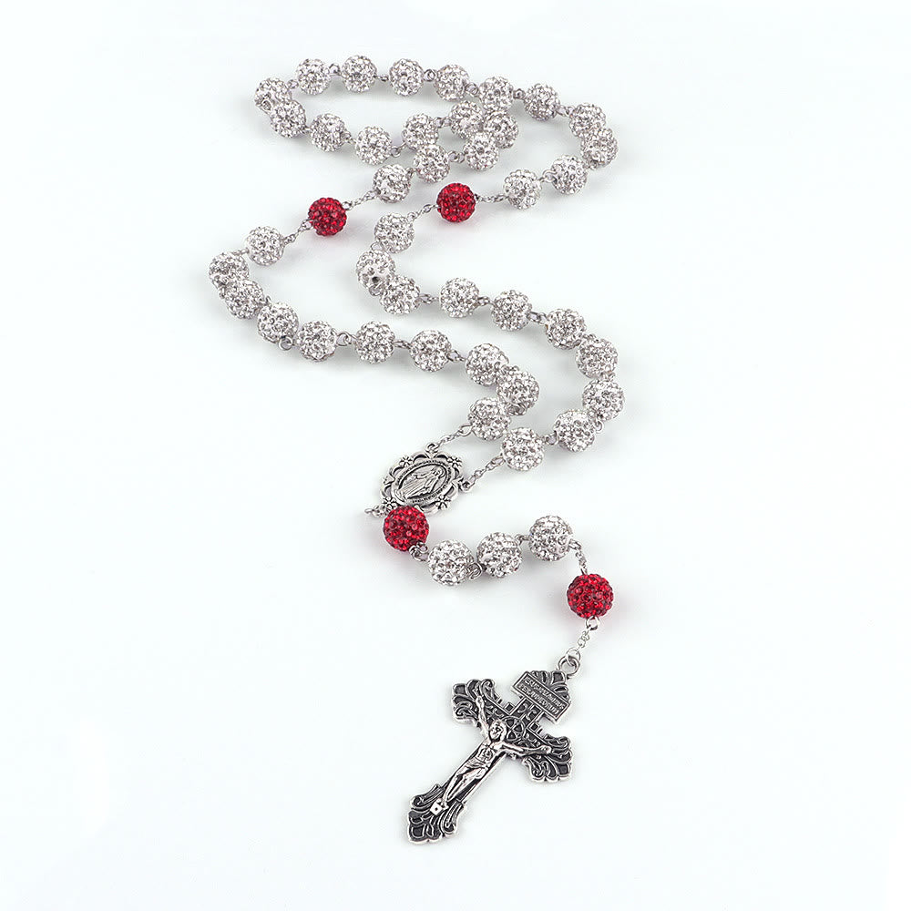 Christianartworkshop Miraculous Medal & Crucifix of 8 mm Round Silver Metal Gems Alloy Chain Rosary - image 2