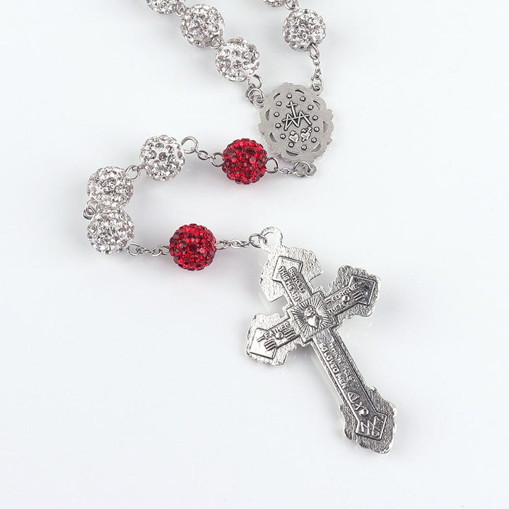 Christianartworkshop Miraculous Medal & Crucifix of 8 mm Round Silver Metal Gems Alloy Chain Rosary - image 4