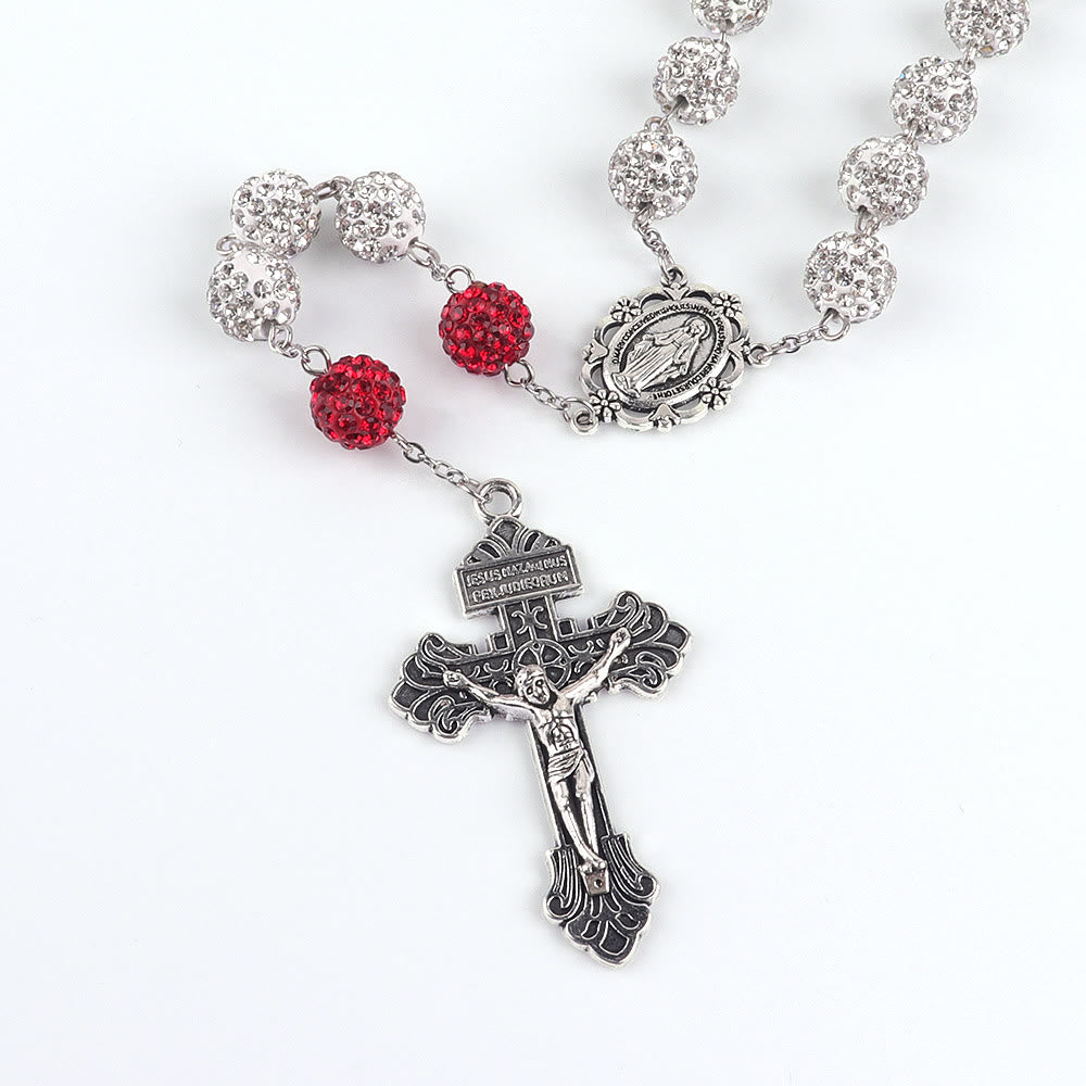 Christianartworkshop Miraculous Medal & Crucifix of 8 mm Round Silver Metal Gems Alloy Chain Rosary - image 3