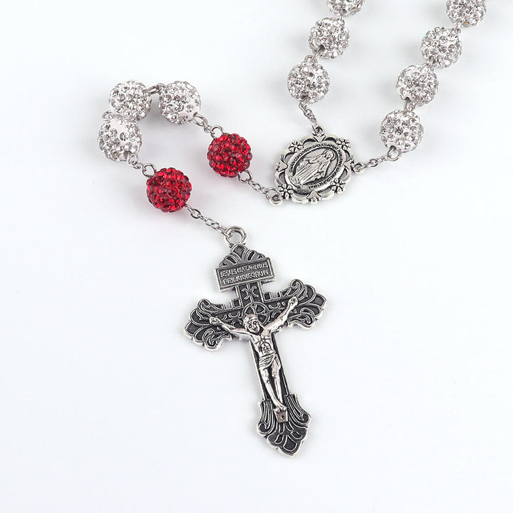 Christianartworkshop Miraculous Medal & Crucifix of 8 mm Round Silver Metal Gems Alloy Chain Rosary - image 3