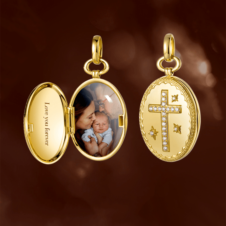 Christianartworkshop 18K Gold Diamond-set Modern Style Cross Treasure Box Pendant Necklace - image 2