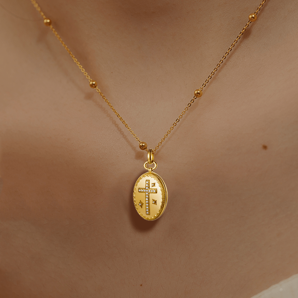 Christianartworkshop 18K Gold Diamond-set Modern Style Cross Treasure Box Pendant Necklace - image 3