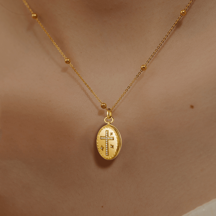 Christianartworkshop 18K Gold Diamond-set Modern Style Cross Treasure Box Pendant Necklace - image 3