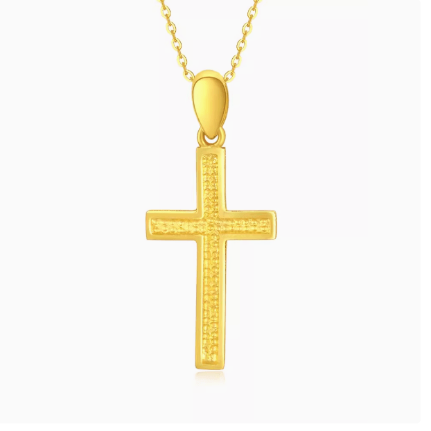 Christianartworkshop 999 Pure Gold Minimalist Style Cross Frosted Pendant Necklace - 999 Pure Gold - image 1