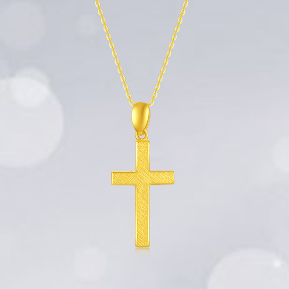 Christianartworkshop 999 Pure Gold Minimalist Style Cross Frosted Pendant Necklace - image 6
