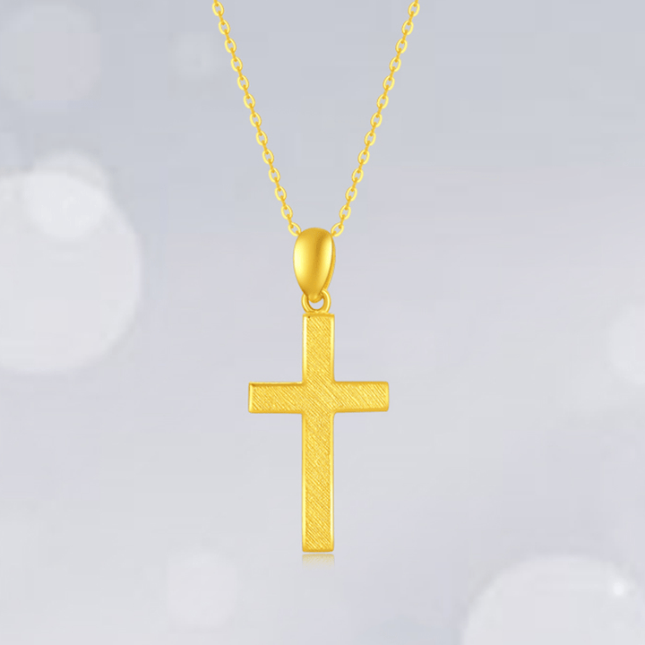Christianartworkshop 999 Pure Gold Minimalist Style Cross Frosted Pendant Necklace - image 6