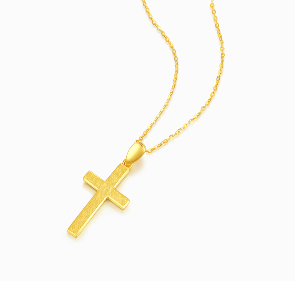 Christianartworkshop 999 Pure Gold Minimalist Style Cross Frosted Pendant Necklace - image 2