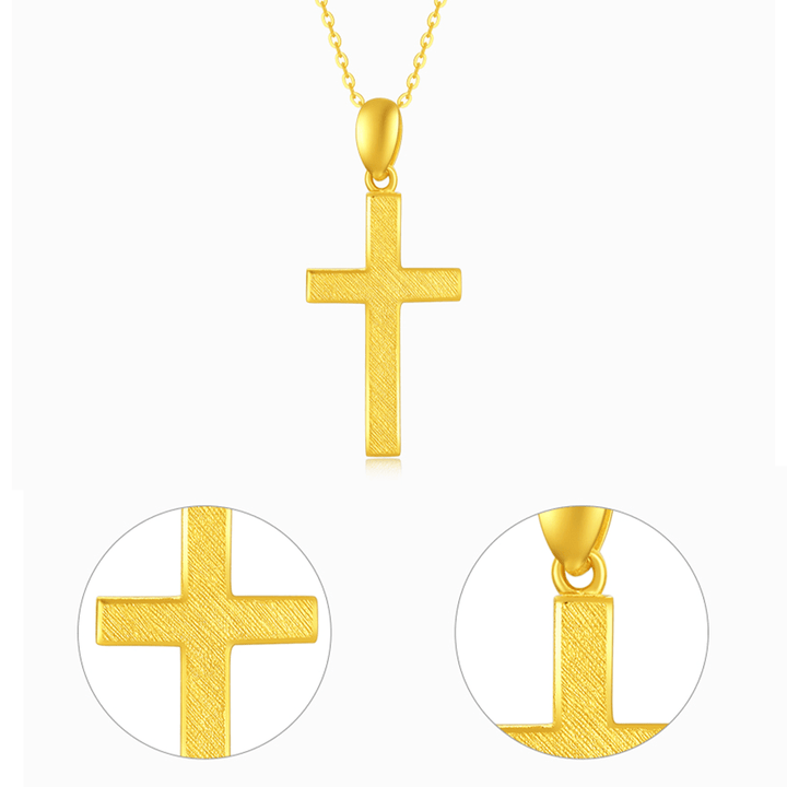 Christianartworkshop 999 Pure Gold Minimalist Style Cross Frosted Pendant Necklace - image 3