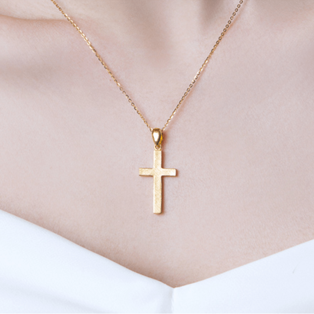 Christianartworkshop 999 Pure Gold Minimalist Style Cross Frosted Pendant Necklace - image 4