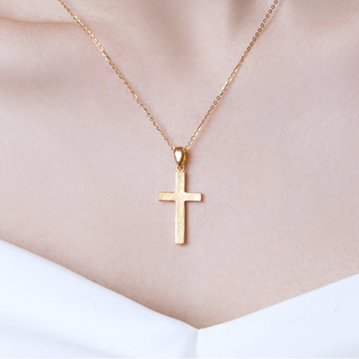 Christianartworkshop 999 Pure Gold Minimalist Style Cross Frosted Pendant Necklace - image 4