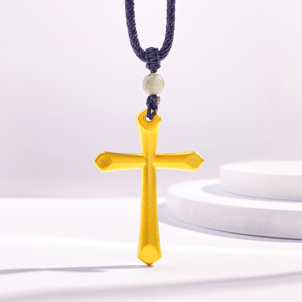 Christianartworkshop 999 Solid Gold Minimalist Style Cross Frosted Pendant Necklace - 999 Solid Gold - image 1
