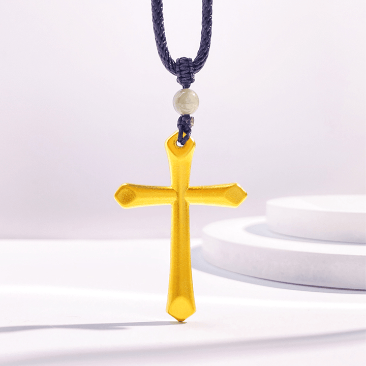 Christianartworkshop 999 Solid Gold Minimalist Style Cross Frosted Pendant Necklace - 999 Solid Gold - image 1