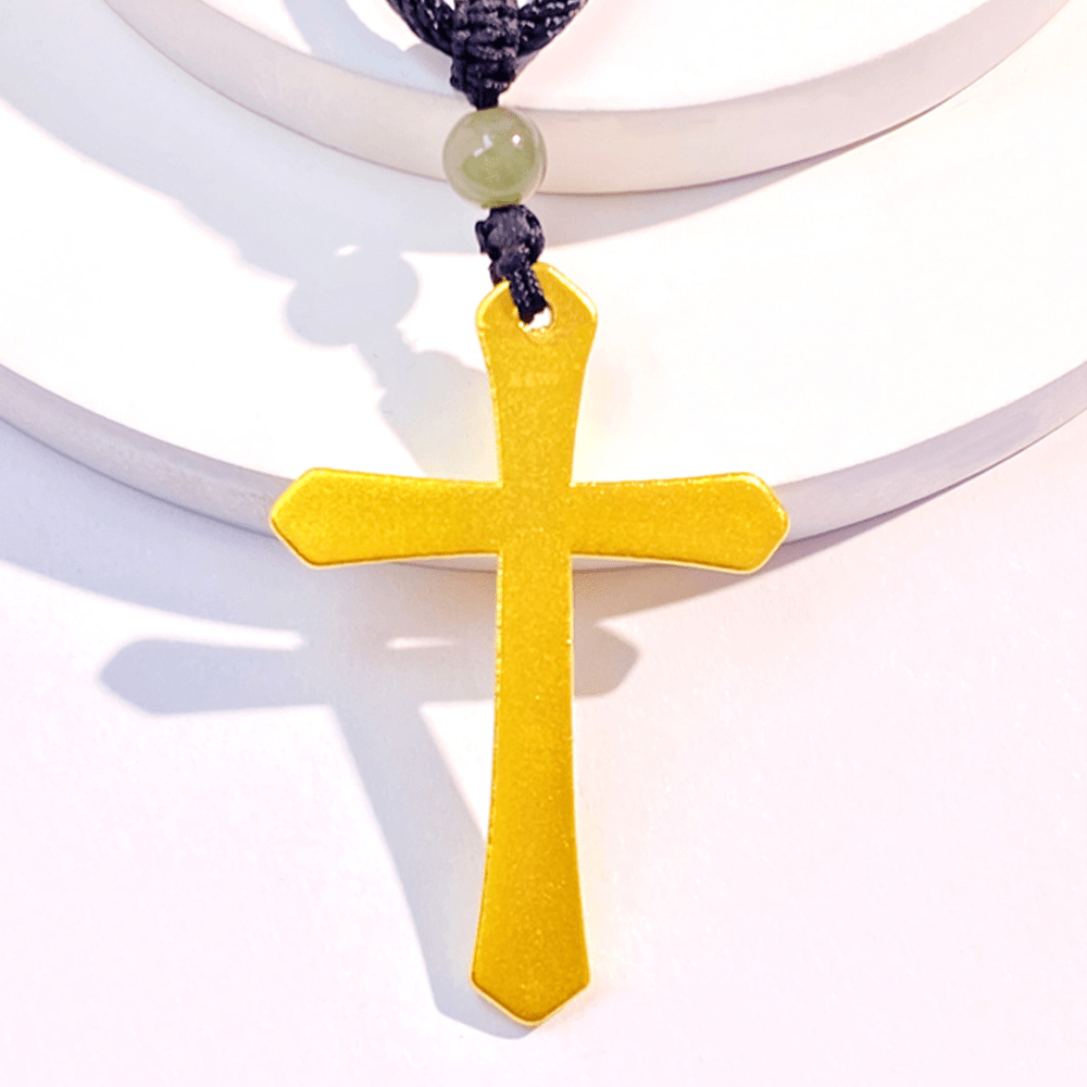 Christianartworkshop 999 Solid Gold Minimalist Style Cross Frosted Pendant Necklace - image 5