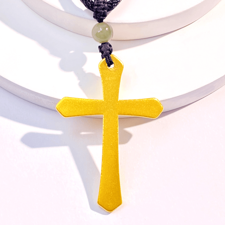 Christianartworkshop 999 Solid Gold Minimalist Style Cross Frosted Pendant Necklace - image 5