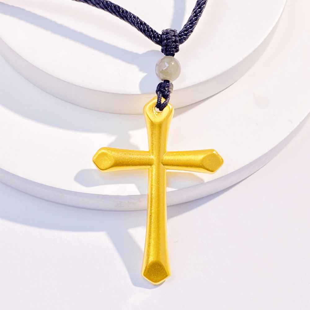 Christianartworkshop 999 Solid Gold Minimalist Style Cross Frosted Pendant Necklace - image 2