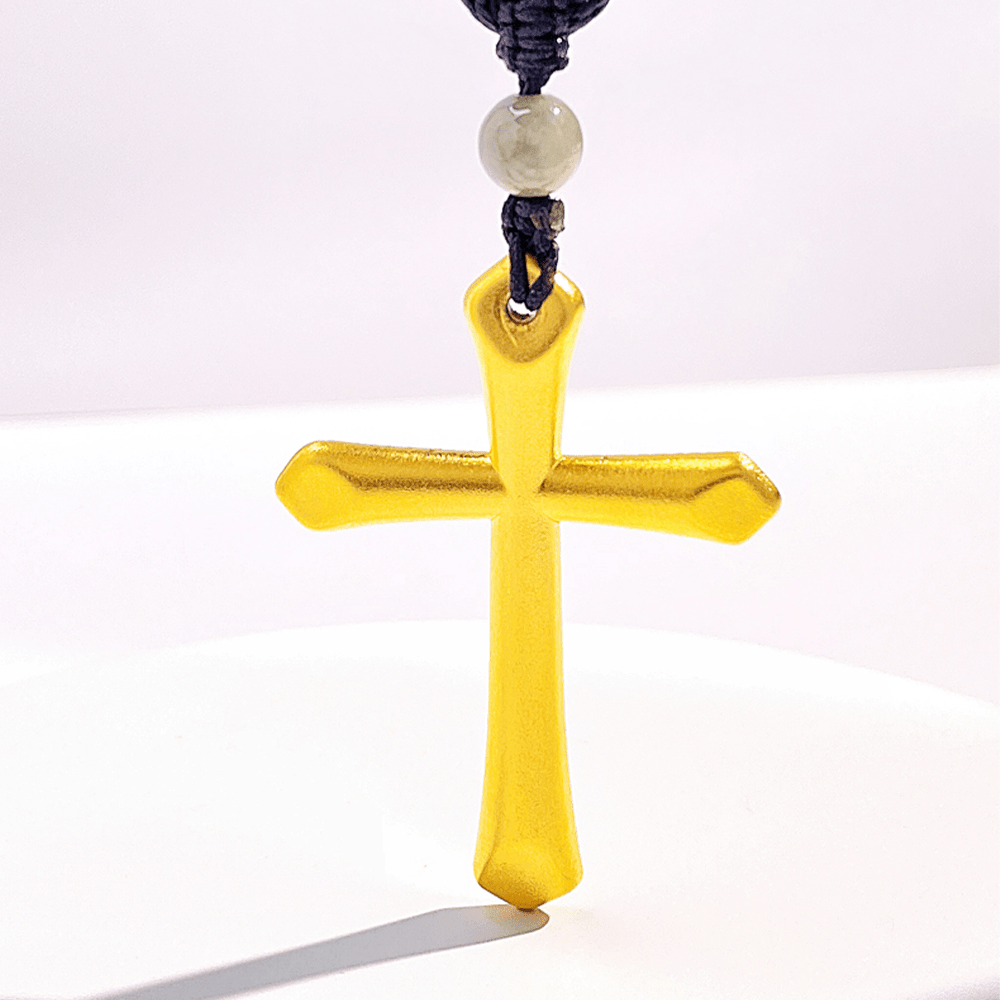 Christianartworkshop 999 Solid Gold Minimalist Style Cross Frosted Pendant Necklace - image 3