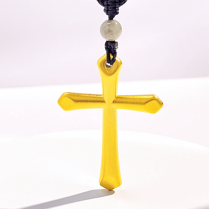 Christianartworkshop 999 Solid Gold Minimalist Style Cross Frosted Pendant Necklace - image 3