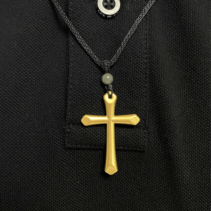 Christianartworkshop 999 Solid Gold Minimalist Style Cross Frosted Pendant Necklace - image 4