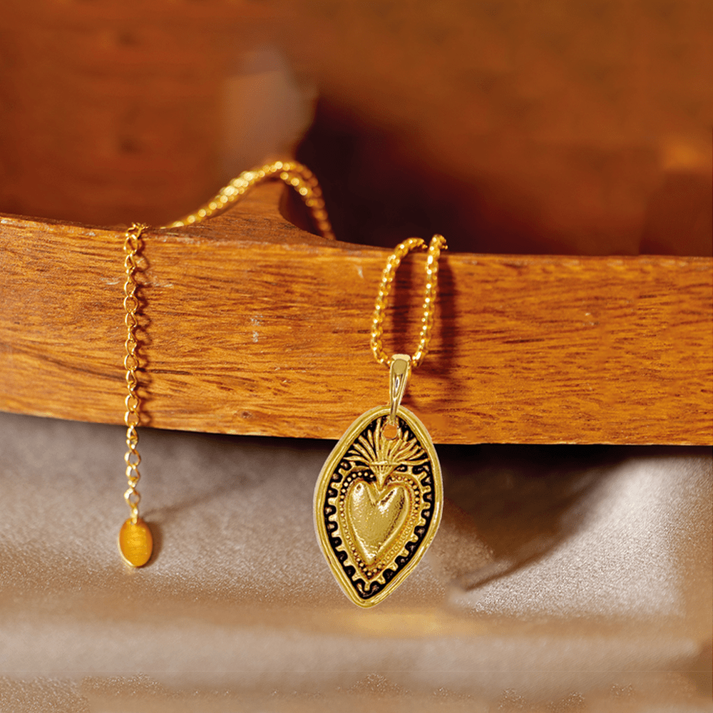 Christianartworkshop 24K Copper Gold Plated Retro Style Heart Shield Handmade Pendant Necklace - Heart Shield - image 1