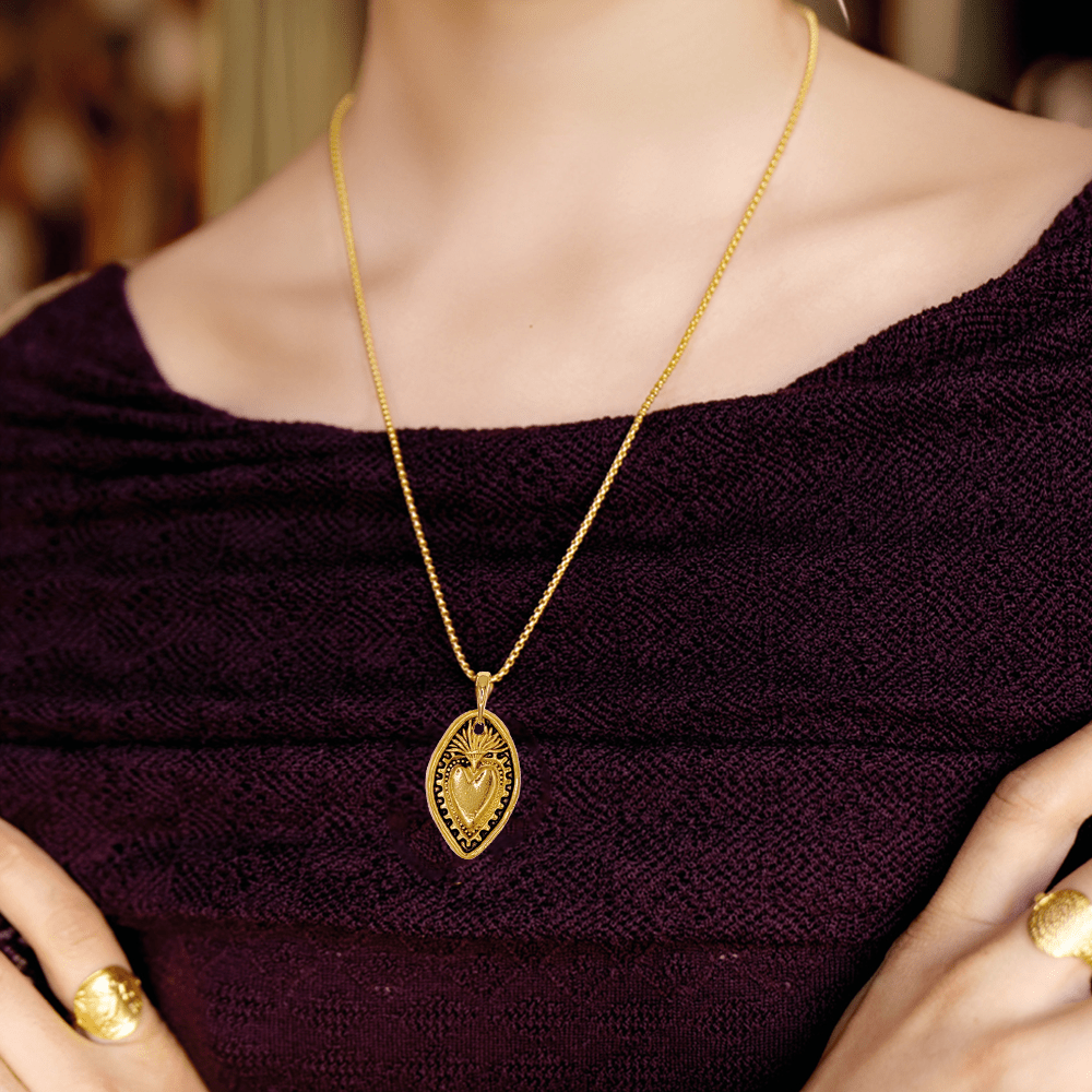 Christianartworkshop 24K Copper Gold Plated Retro Style Heart Shield Handmade Pendant Necklace - image 2