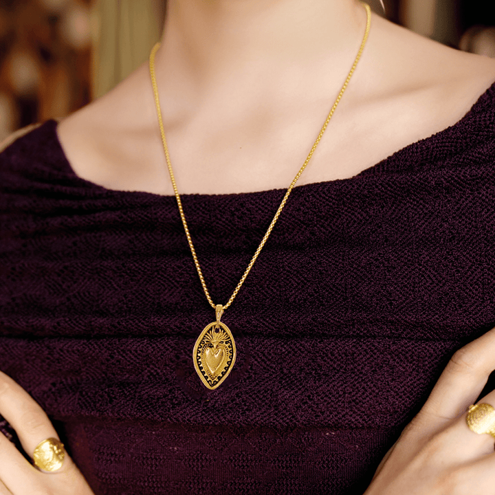 Christianartworkshop 24K Copper Gold Plated Retro Style Heart Shield Handmade Pendant Necklace - image 2