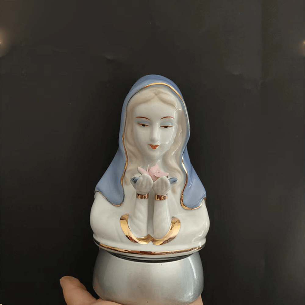 Christianartworkshop Classic Style White-blue Ceramic Virgin Mary Figurine Stereoscopic Desktop Ornaments - image 2