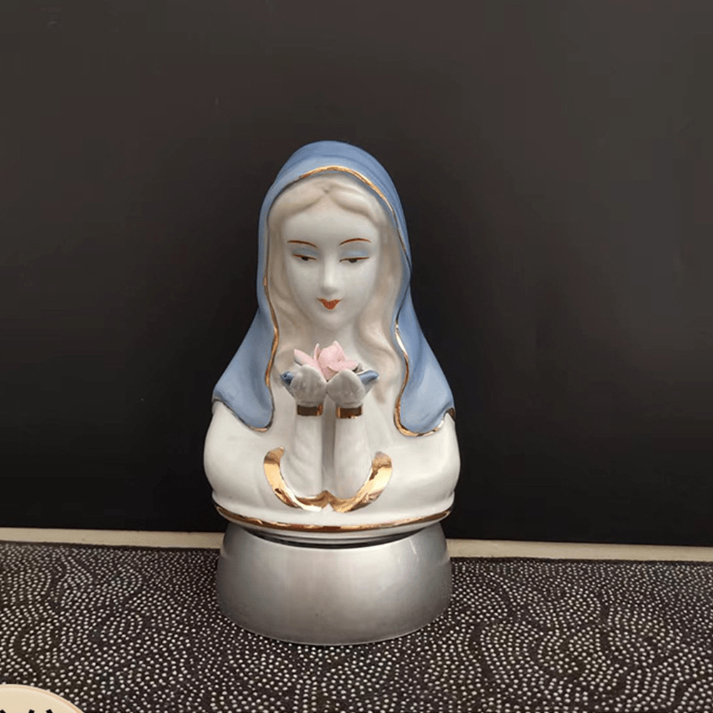 Christianartworkshop Classic Style White-blue Ceramic Virgin Mary Figurine Stereoscopic Desktop Ornaments - Virgin Mary - image 1