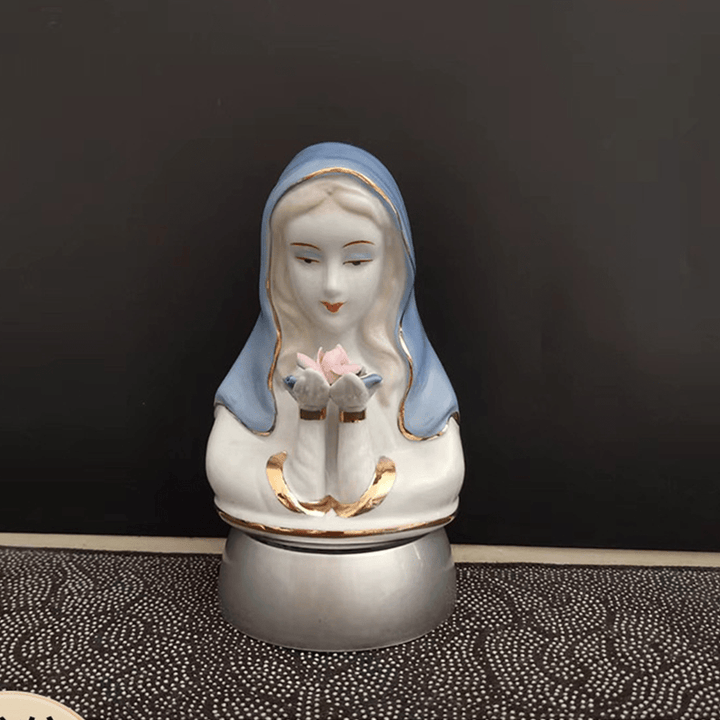 Christianartworkshop Classic Style White-blue Ceramic Virgin Mary Figurine Stereoscopic Desktop Ornaments - Virgin Mary - image 1