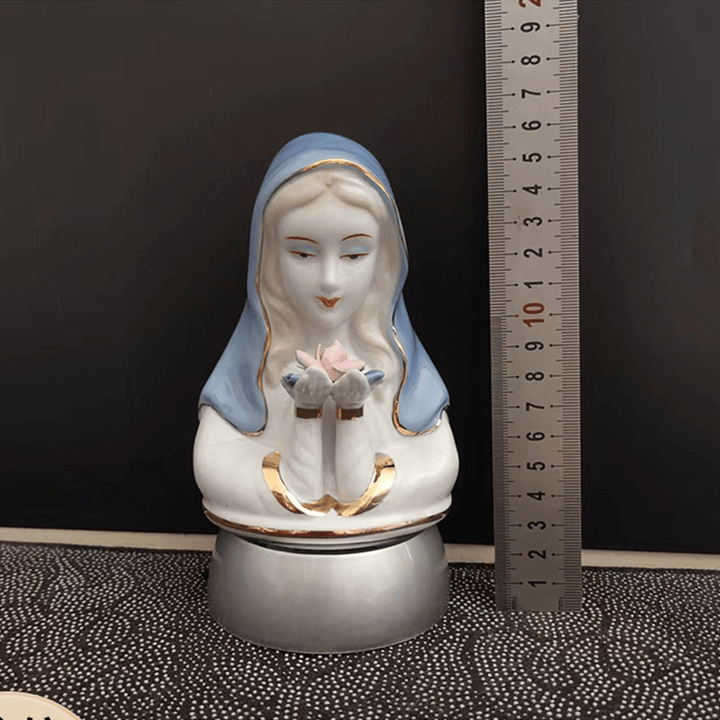 Christianartworkshop Classic Style White-blue Ceramic Virgin Mary Figurine Stereoscopic Desktop Ornaments - image 4