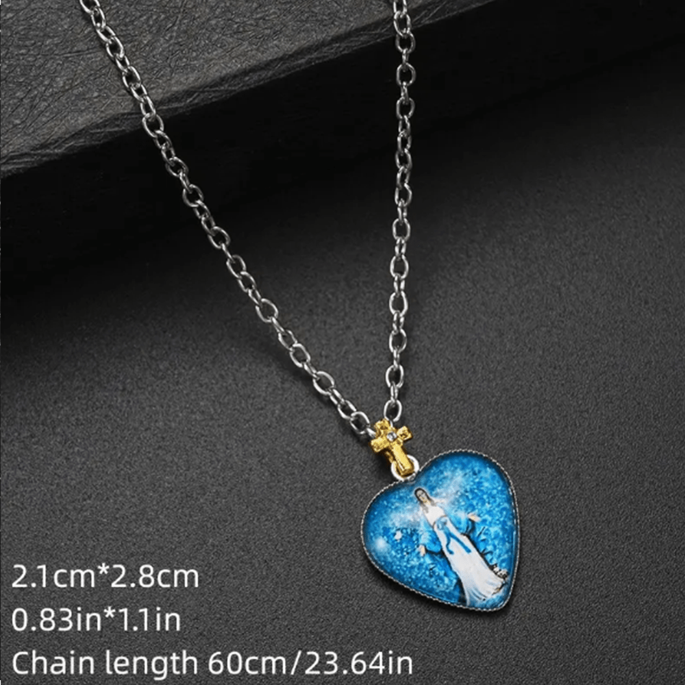 Christianartworkshop Classic Style Heart-shaped Virgin Mary Glass Pendant Necklace - image 5