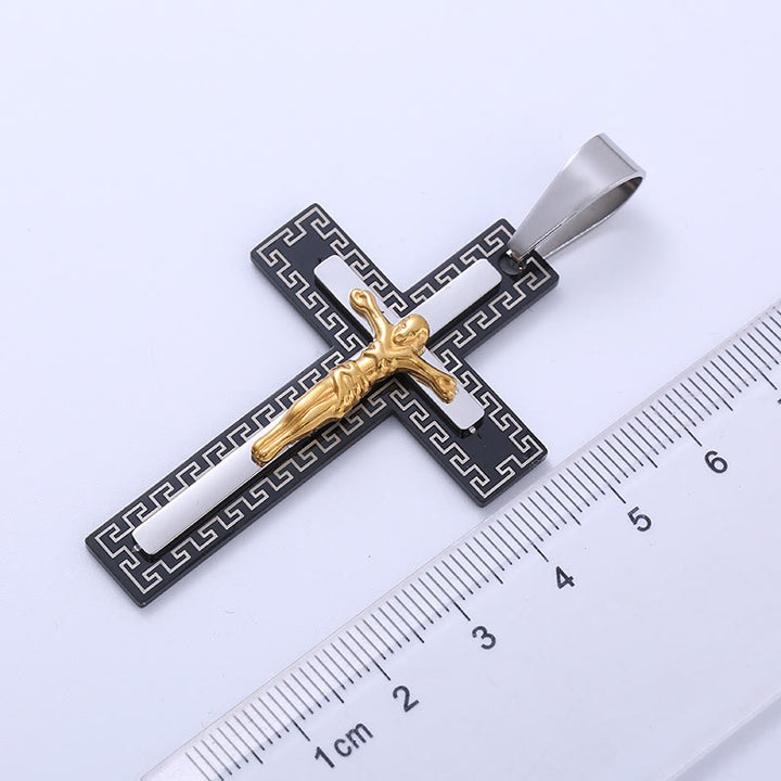 Christianartworkshop Retro Style Triple Layer Crucifix Pendant Titanium Necklace - image 6