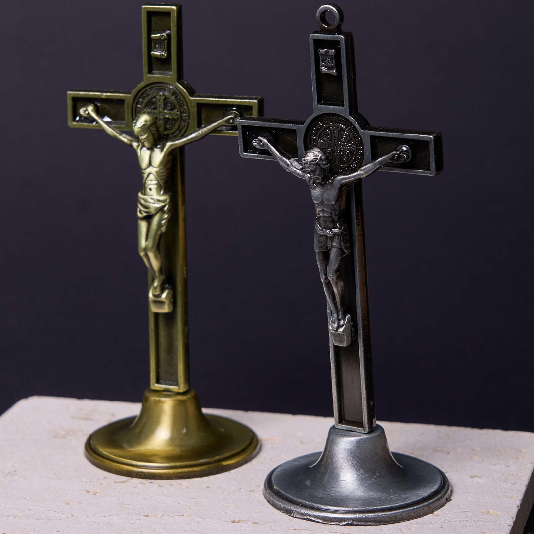 Christianartworkshop Classic Style Silver Bronze Alloy Crucifix Stereoscopic Desktop Ornaments - image 3