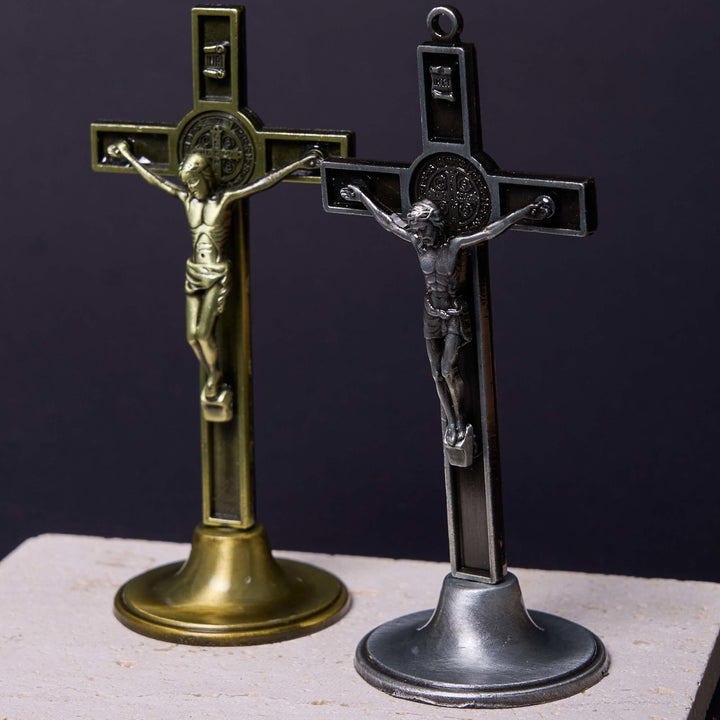 Christianartworkshop Classic Style Silver Bronze Alloy Crucifix Stereoscopic Desktop Ornaments - image 3