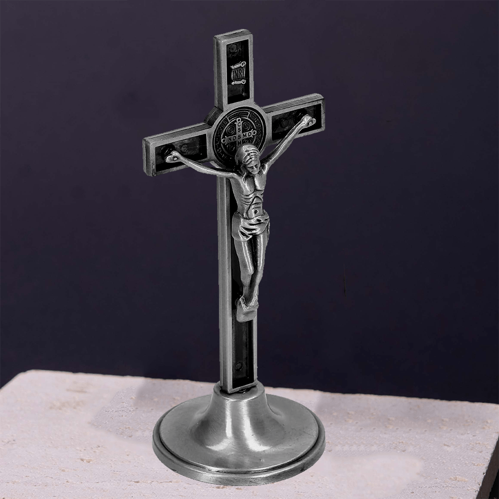 Christianartworkshop Classic Style Silver Bronze Alloy Crucifix Stereoscopic Desktop Ornaments - Silver - image 1