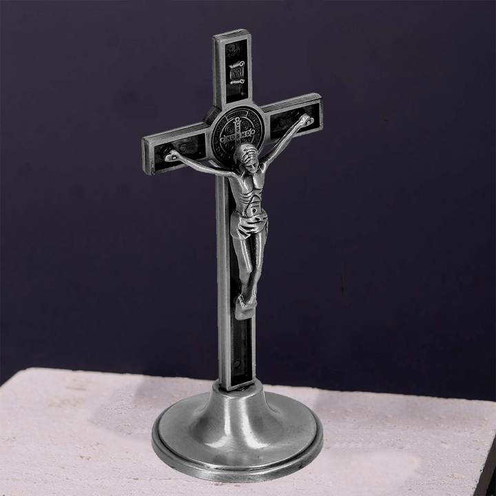 Christianartworkshop Classic Style Silver Bronze Alloy Crucifix Stereoscopic Desktop Ornaments - Silver - image 1
