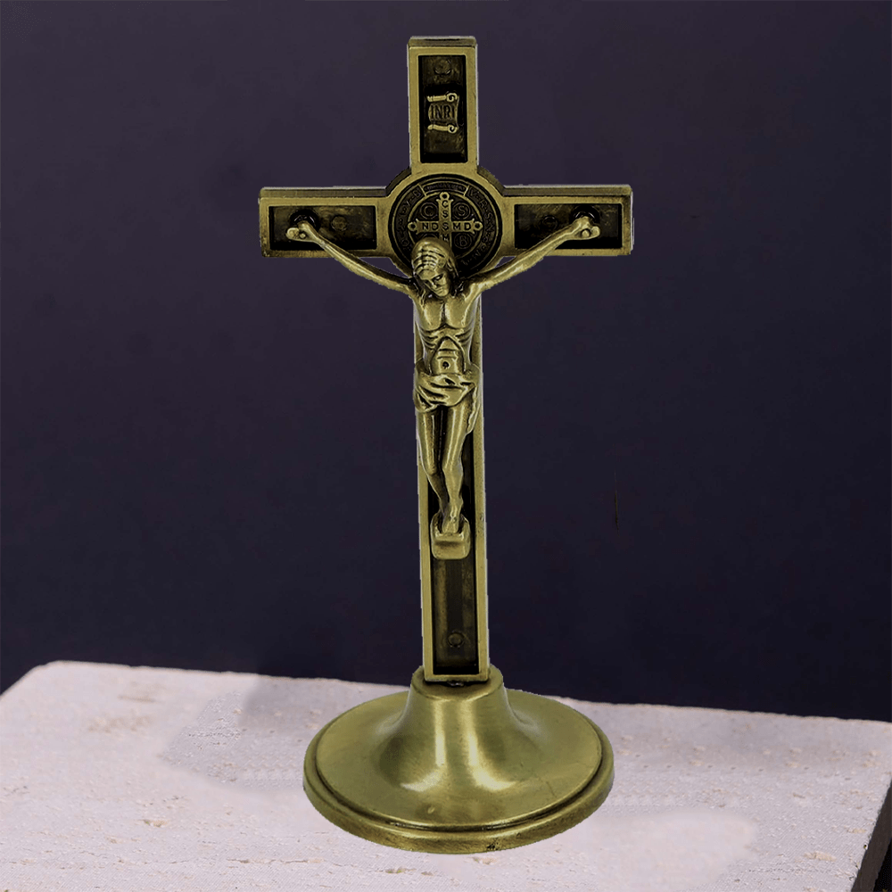 Christianartworkshop Classic Style Silver Bronze Alloy Crucifix Stereoscopic Desktop Ornaments - Bronze - image 2