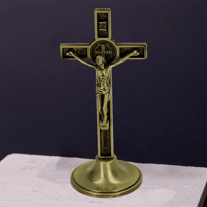Christianartworkshop Classic Style Silver Bronze Alloy Crucifix Stereoscopic Desktop Ornaments - Bronze - image 2